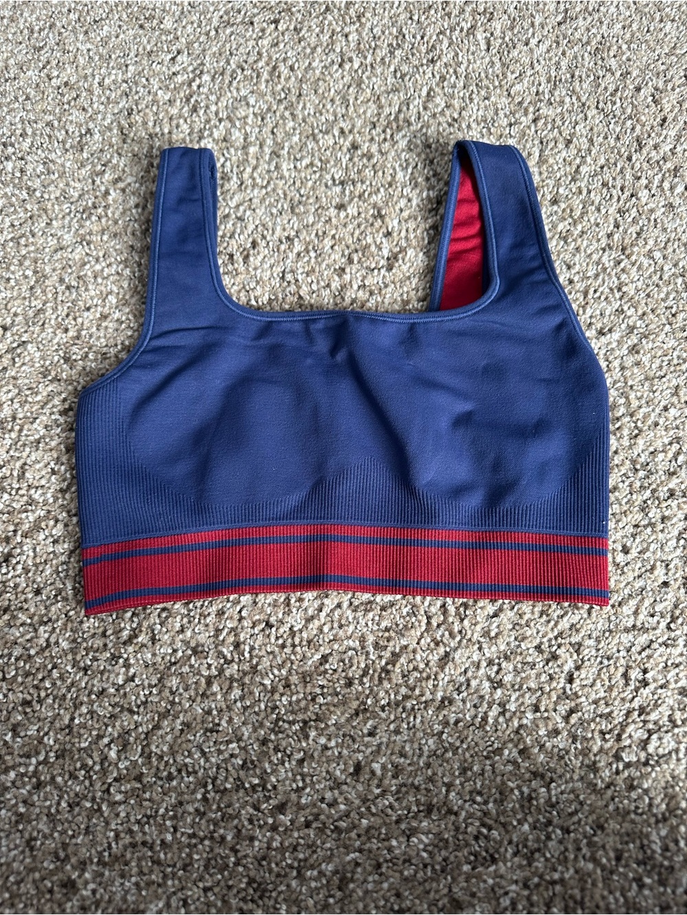 PINK Victoria's Secret Navy and Red Seamless Sports Bra